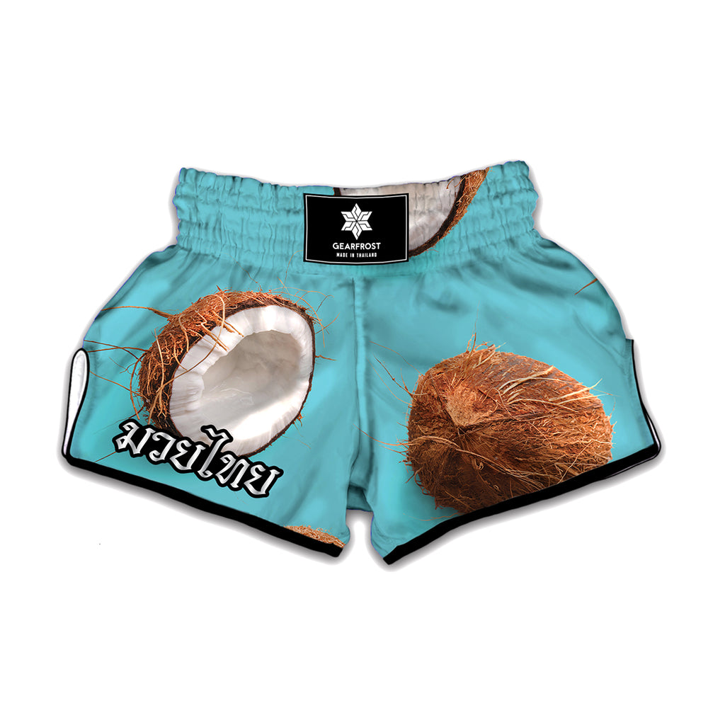 Blue Coconut Pattern Print Muay Thai Boxing Shorts