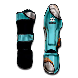 Blue Coconut Pattern Print Muay Thai Shin Guard