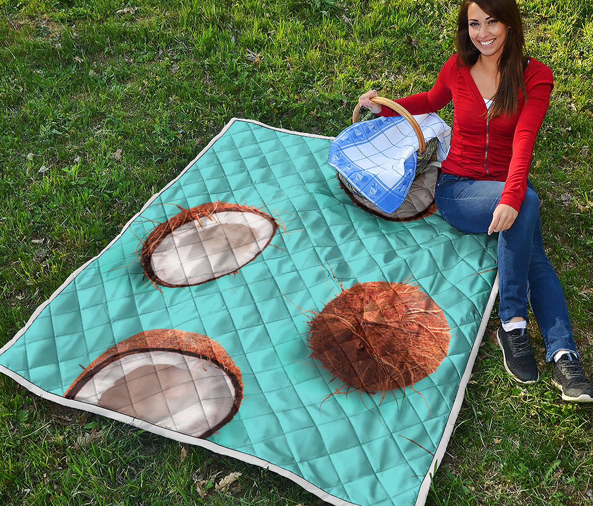 Blue Coconut Pattern Print Quilt