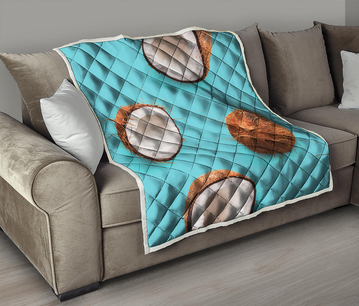 Blue Coconut Pattern Print Quilt