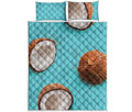 Blue Coconut Pattern Print Quilt Bed Set