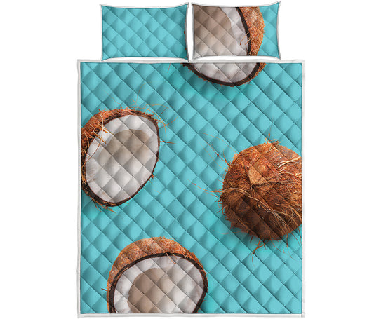Blue Coconut Pattern Print Quilt Bed Set