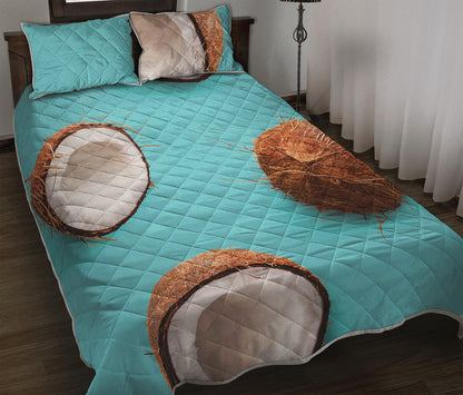 Blue Coconut Pattern Print Quilt Bed Set