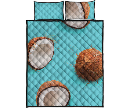 Blue Coconut Pattern Print Quilt Bed Set