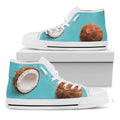 Blue Coconut Pattern Print White High Top Sneakers