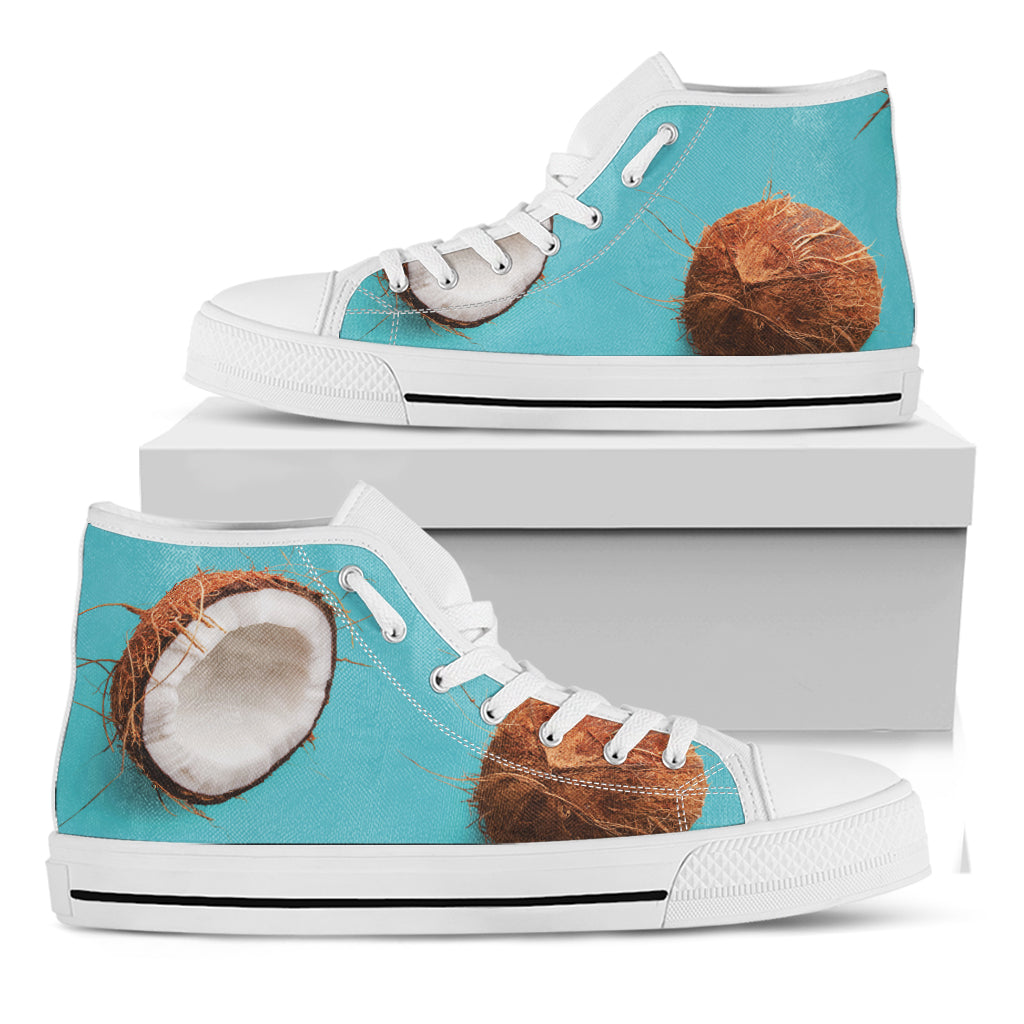 Blue Coconut Pattern Print White High Top Shoes