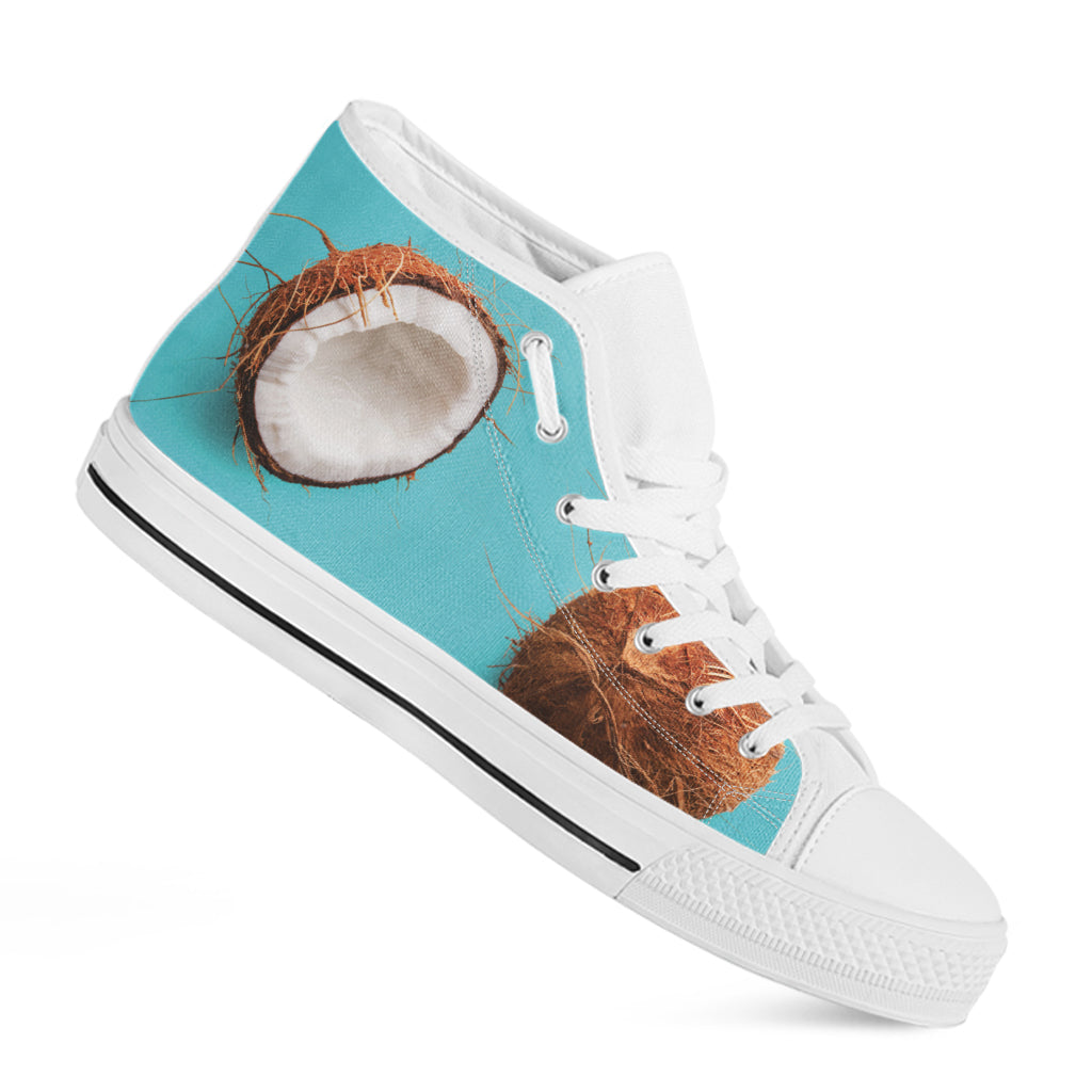 Blue Coconut Pattern Print White High Top Shoes