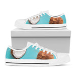 Blue Coconut Pattern Print White Low Top Shoes