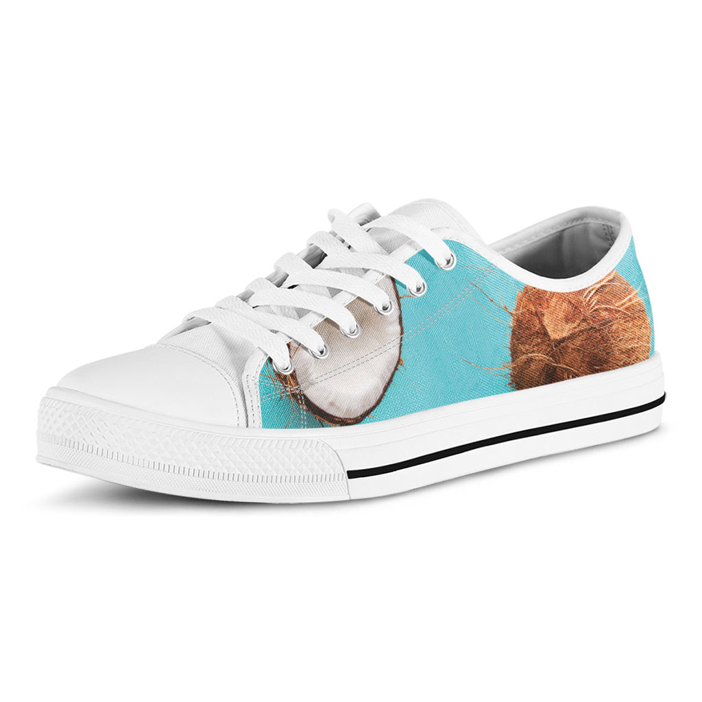 Blue Coconut Pattern Print White Low Top Shoes