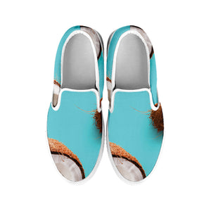 Blue Coconut Pattern Print White Slip On Shoes