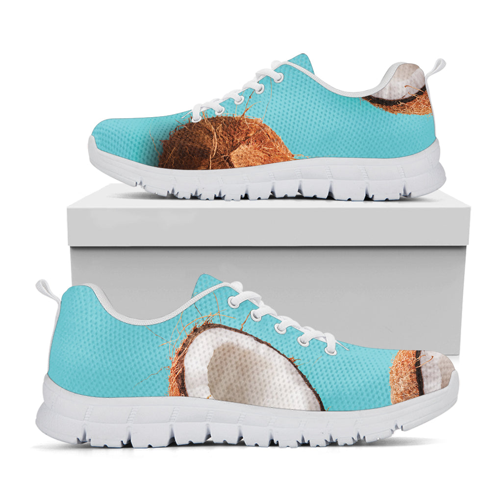 Blue Coconut Pattern Print White Sneakers