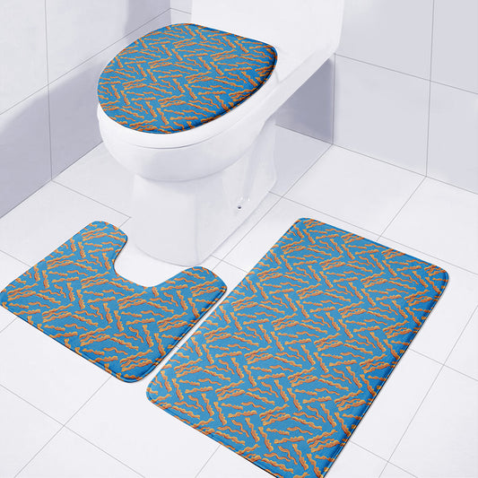 Blue Crispy Bacon Pattern Print 3 Piece Bath Mat Set