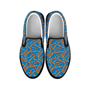 Blue Crispy Bacon Pattern Print Black Slip On Shoes