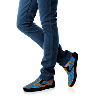 Blue Crispy Bacon Pattern Print Black Slip On Shoes