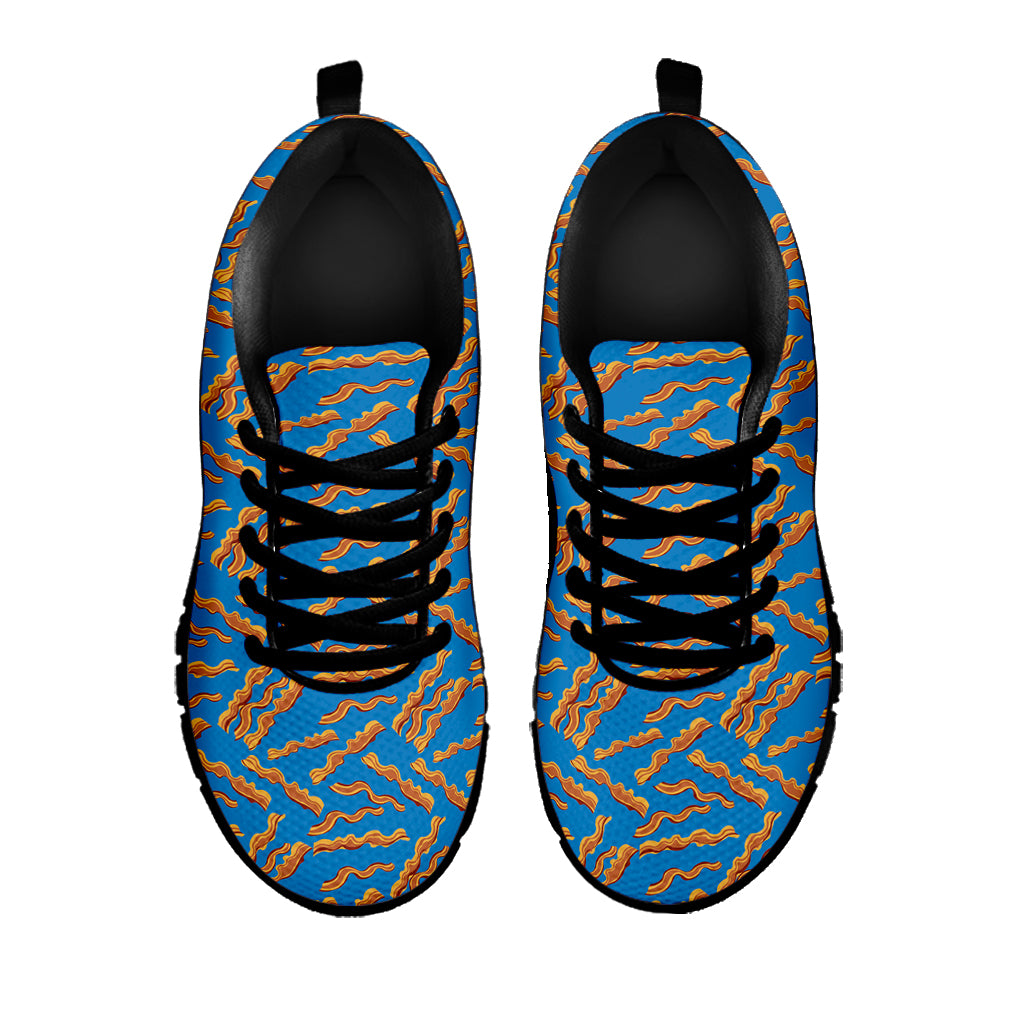 Blue Crispy Bacon Pattern Print Black Sneakers