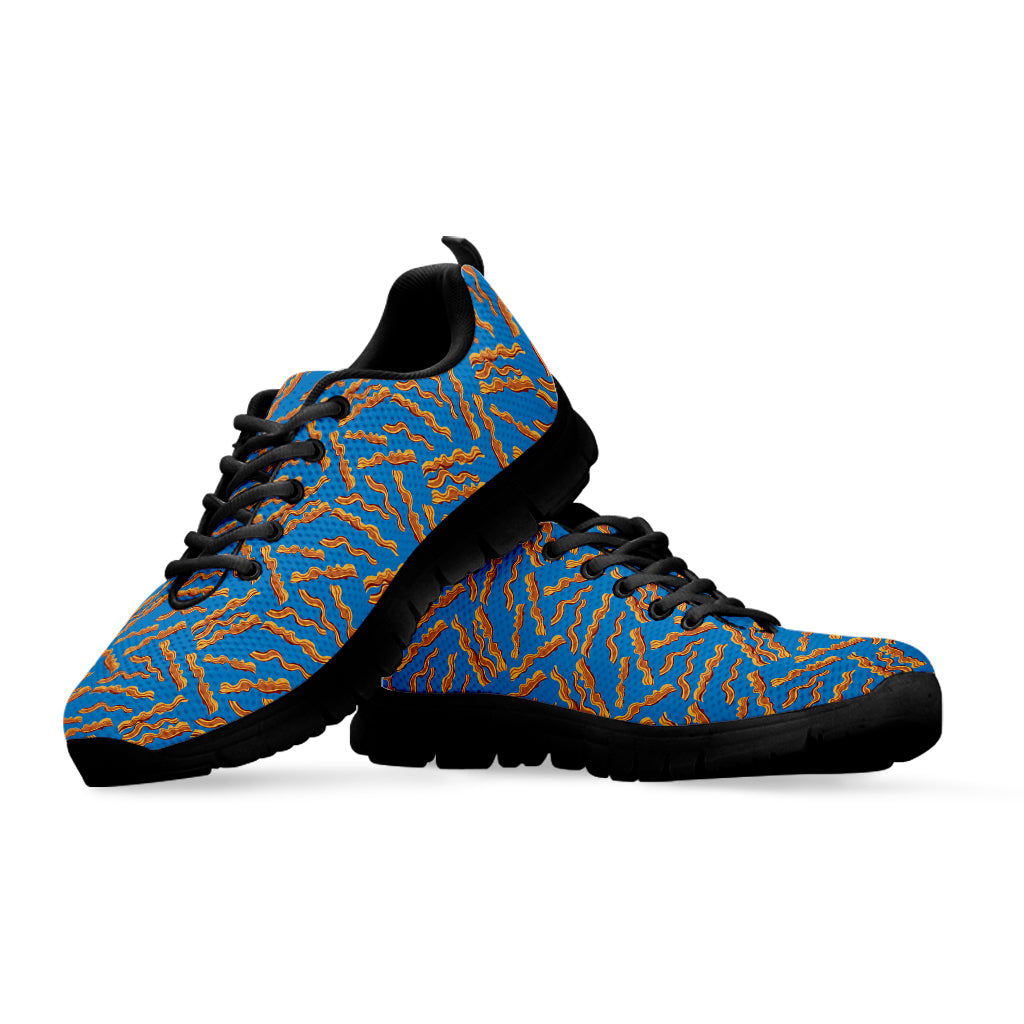 Blue Crispy Bacon Pattern Print Black Sneakers