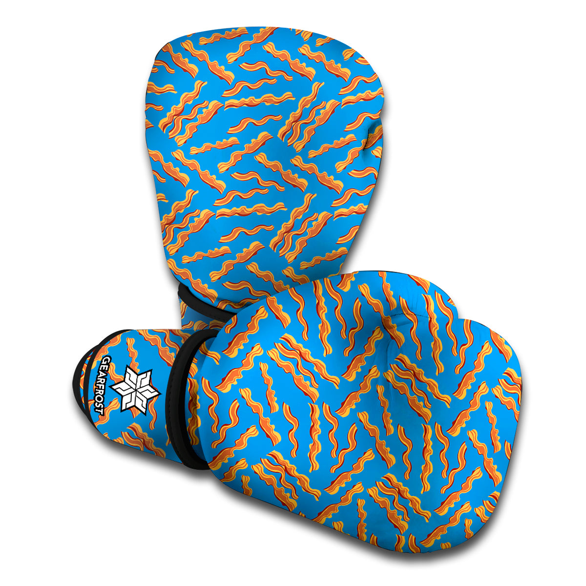 Blue Crispy Bacon Pattern Print Boxing Gloves