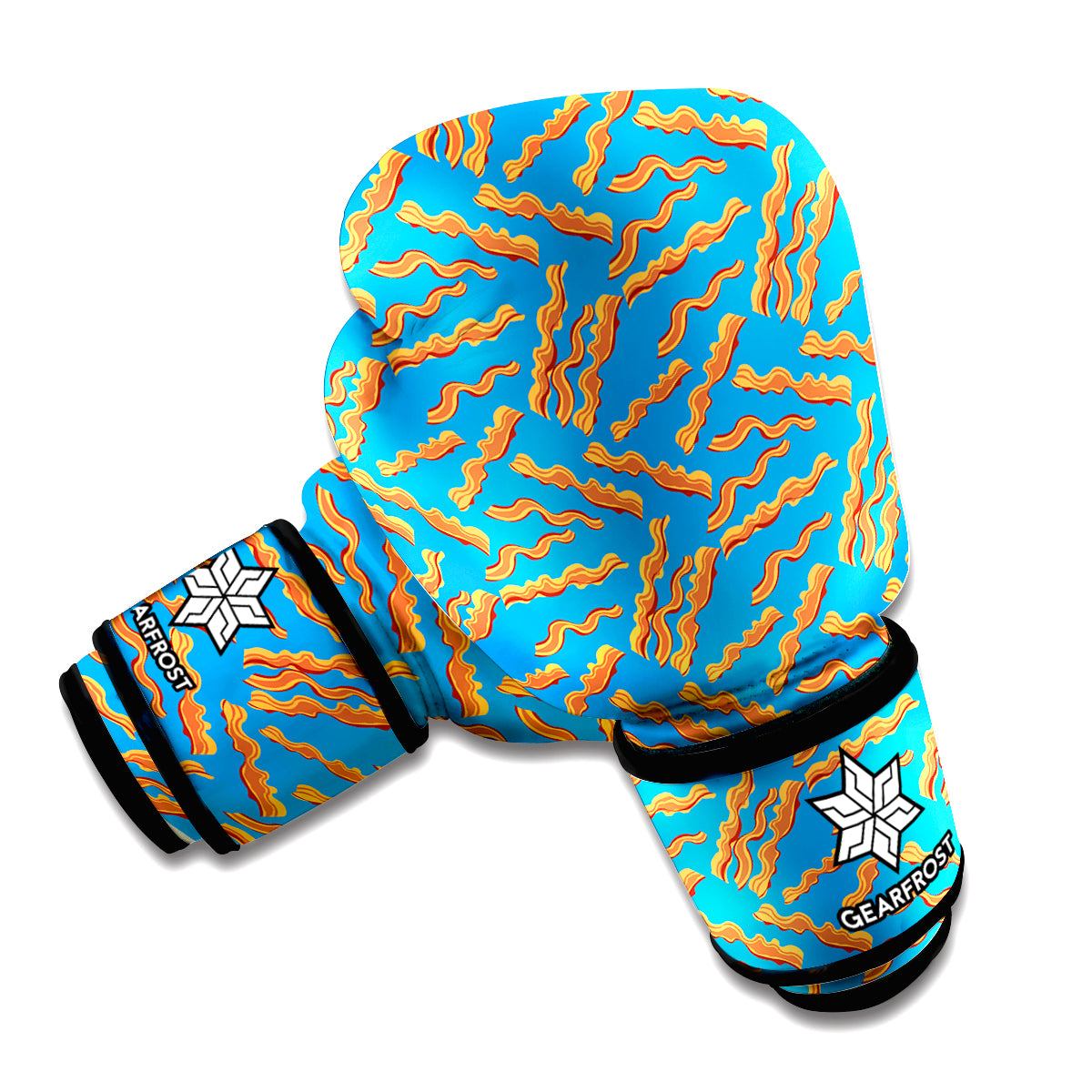 Blue Crispy Bacon Pattern Print Boxing Gloves