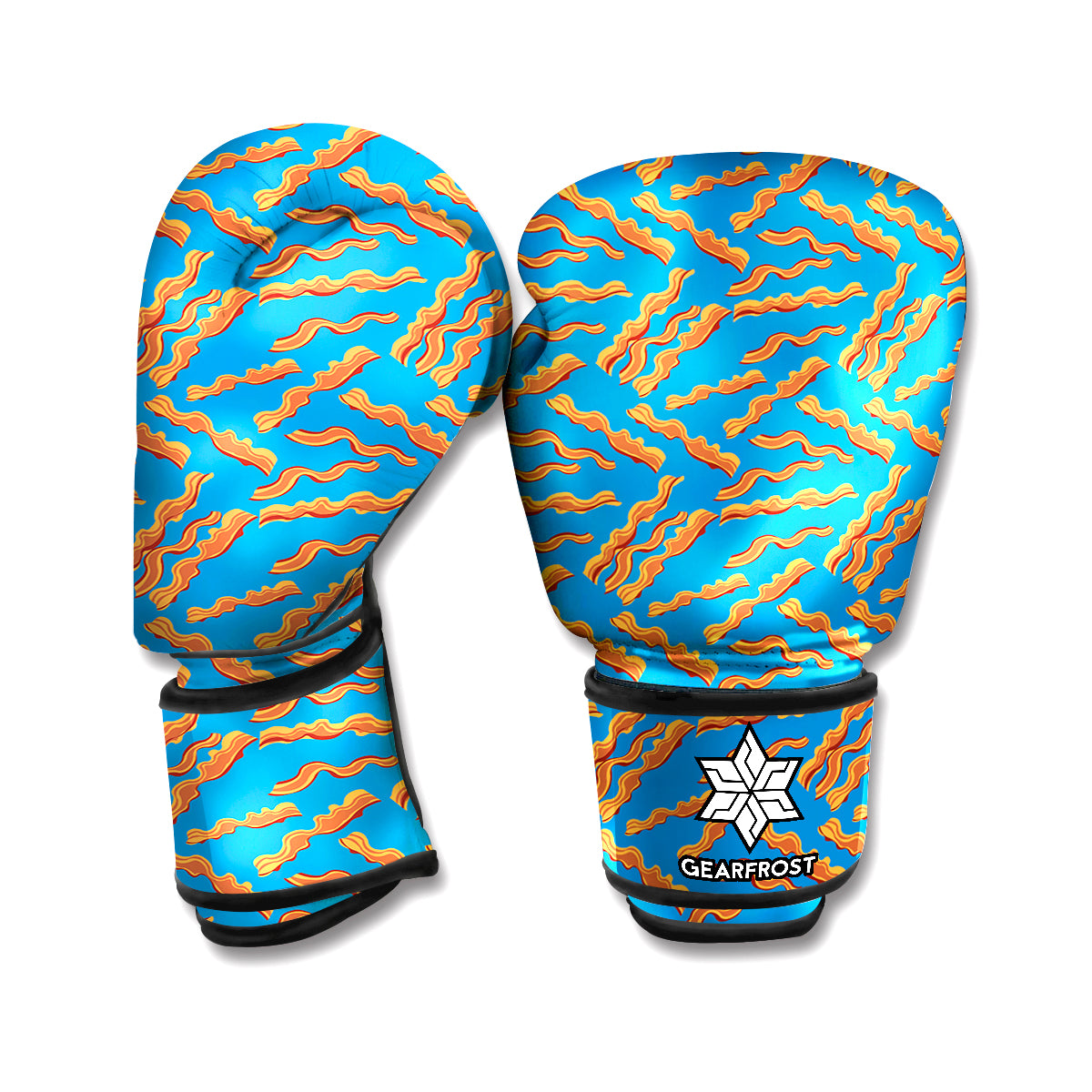 Blue Crispy Bacon Pattern Print Boxing Gloves