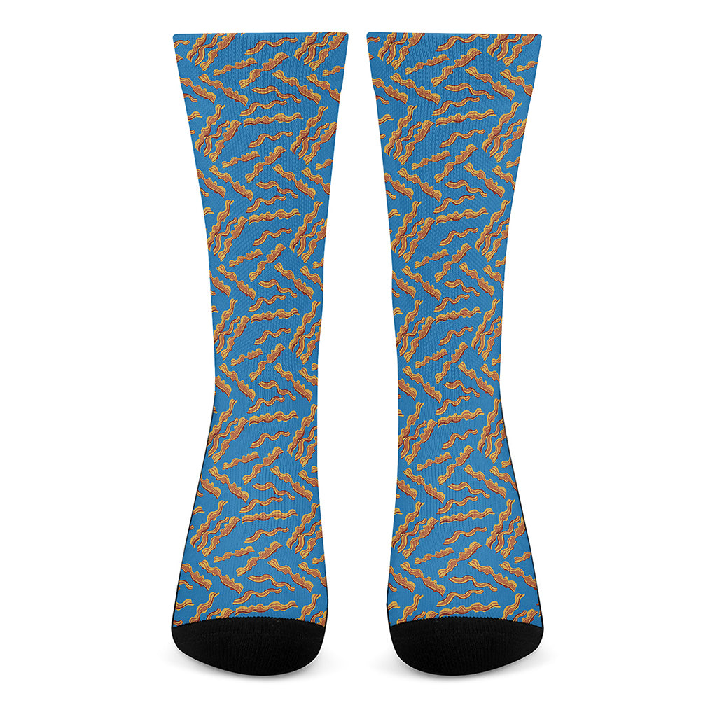 Blue Crispy Bacon Pattern Print Crew Socks