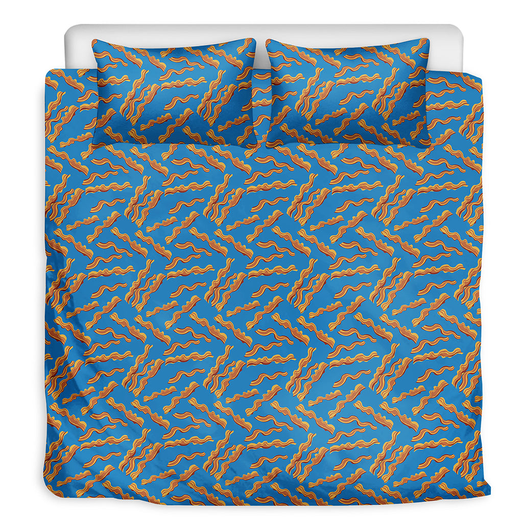 Blue Crispy Bacon Pattern Print Duvet Cover Bedding Set