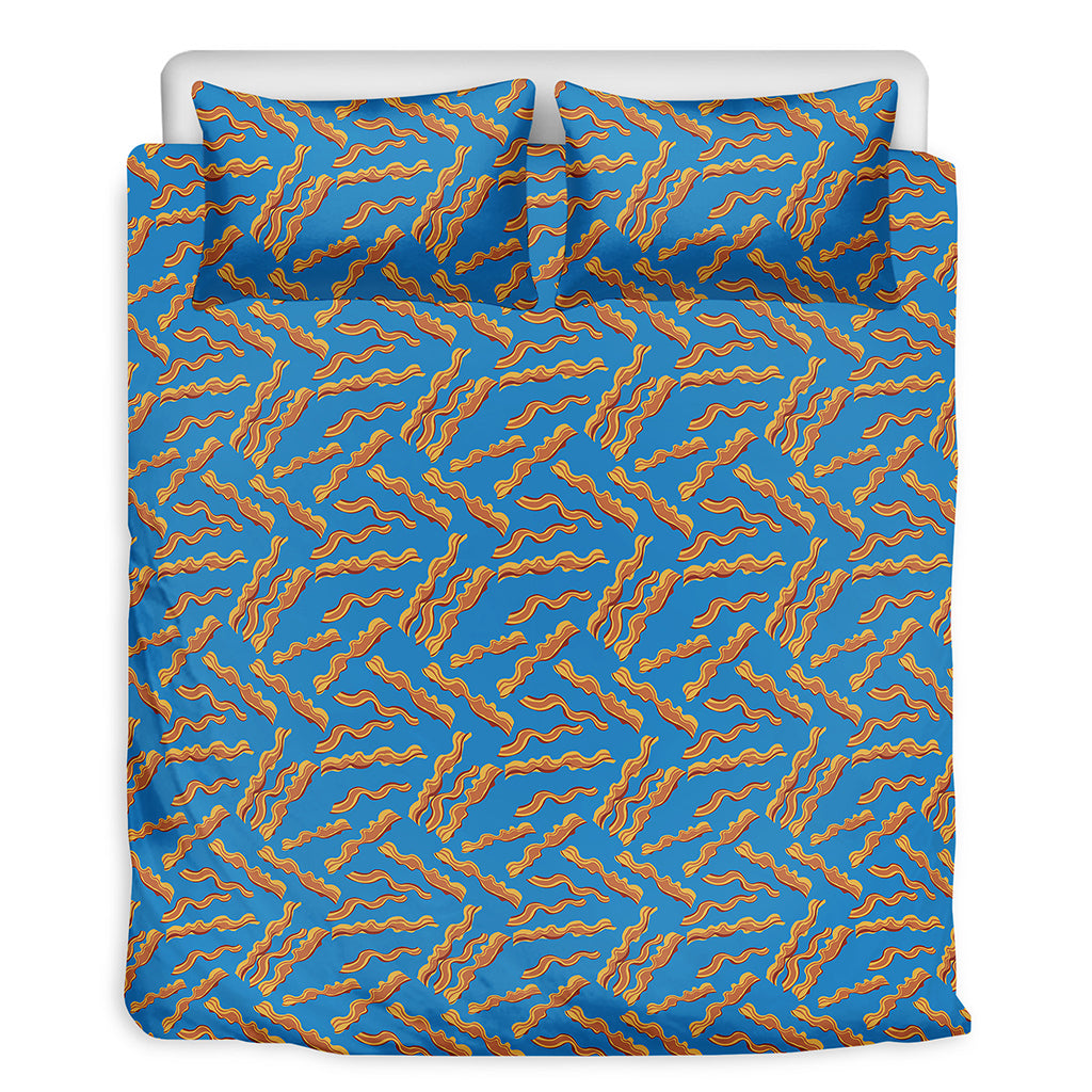 Blue Crispy Bacon Pattern Print Duvet Cover Bedding Set