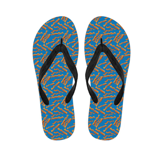 Blue Crispy Bacon Pattern Print Flip Flops