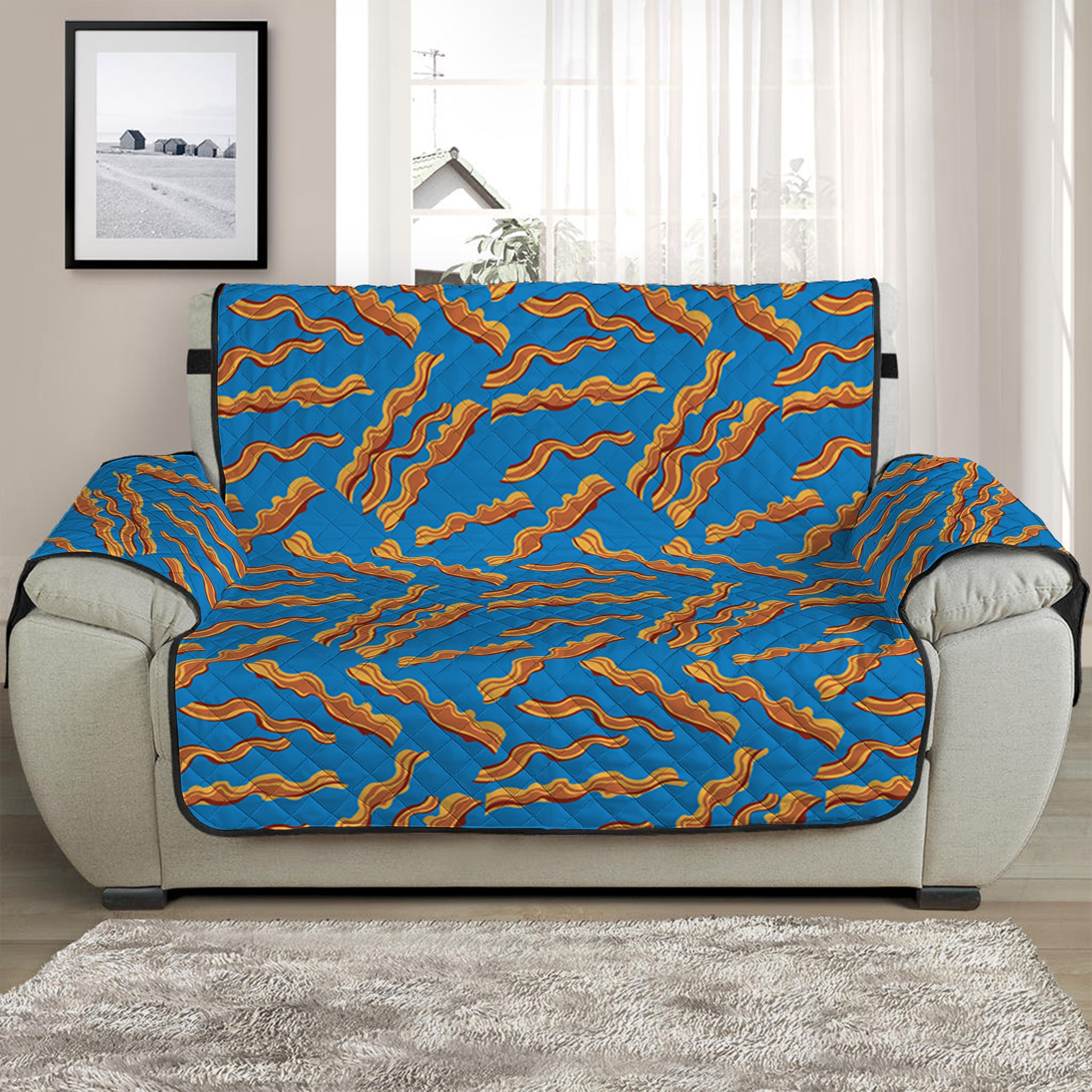 Blue Crispy Bacon Pattern Print Half Sofa Protector