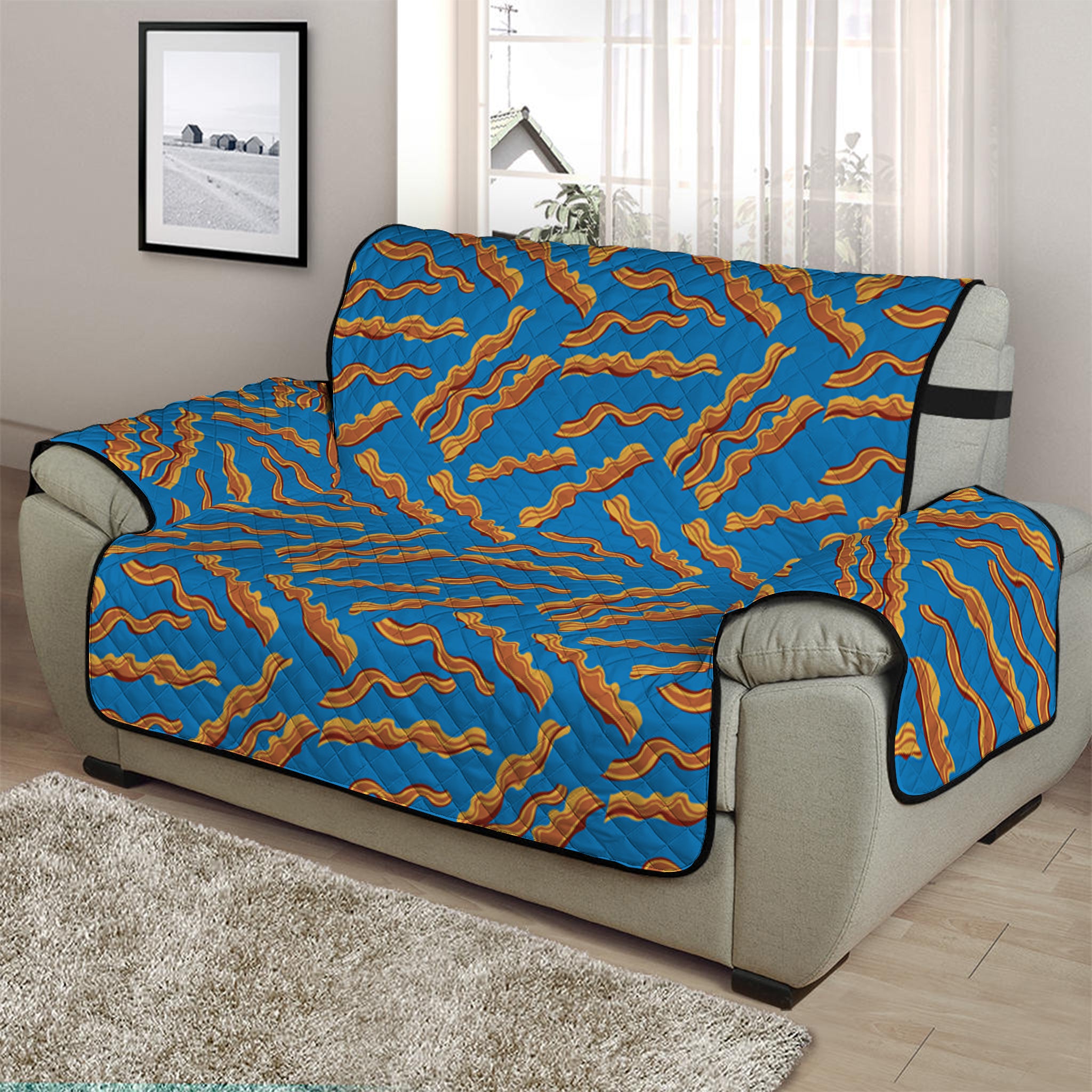 Blue Crispy Bacon Pattern Print Half Sofa Protector