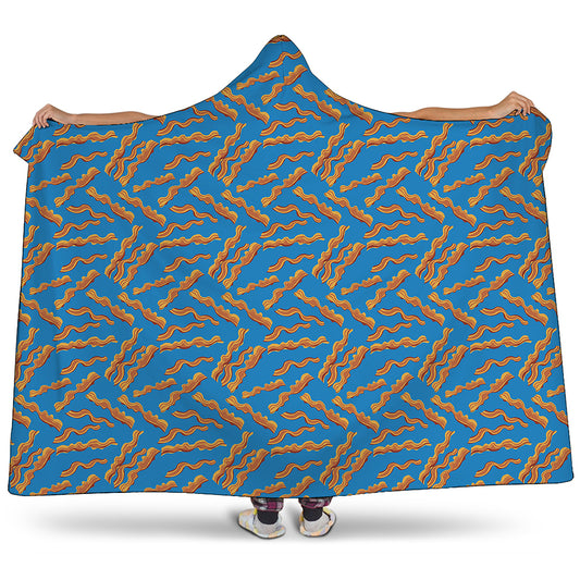 Blue Crispy Bacon Pattern Print Hooded Blanket