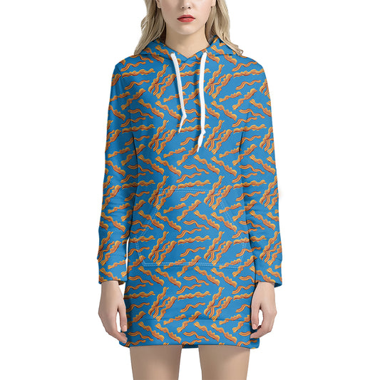 Blue Crispy Bacon Pattern Print Hoodie Dress
