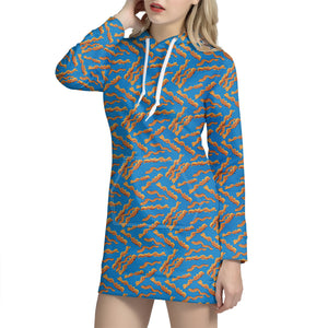 Blue Crispy Bacon Pattern Print Hoodie Dress