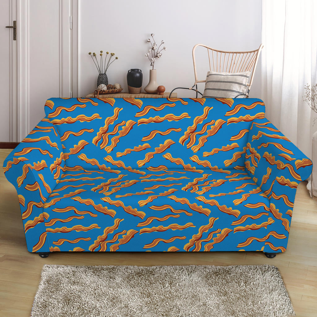 Blue Crispy Bacon Pattern Print Loveseat Slipcover