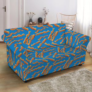 Blue Crispy Bacon Pattern Print Loveseat Slipcover