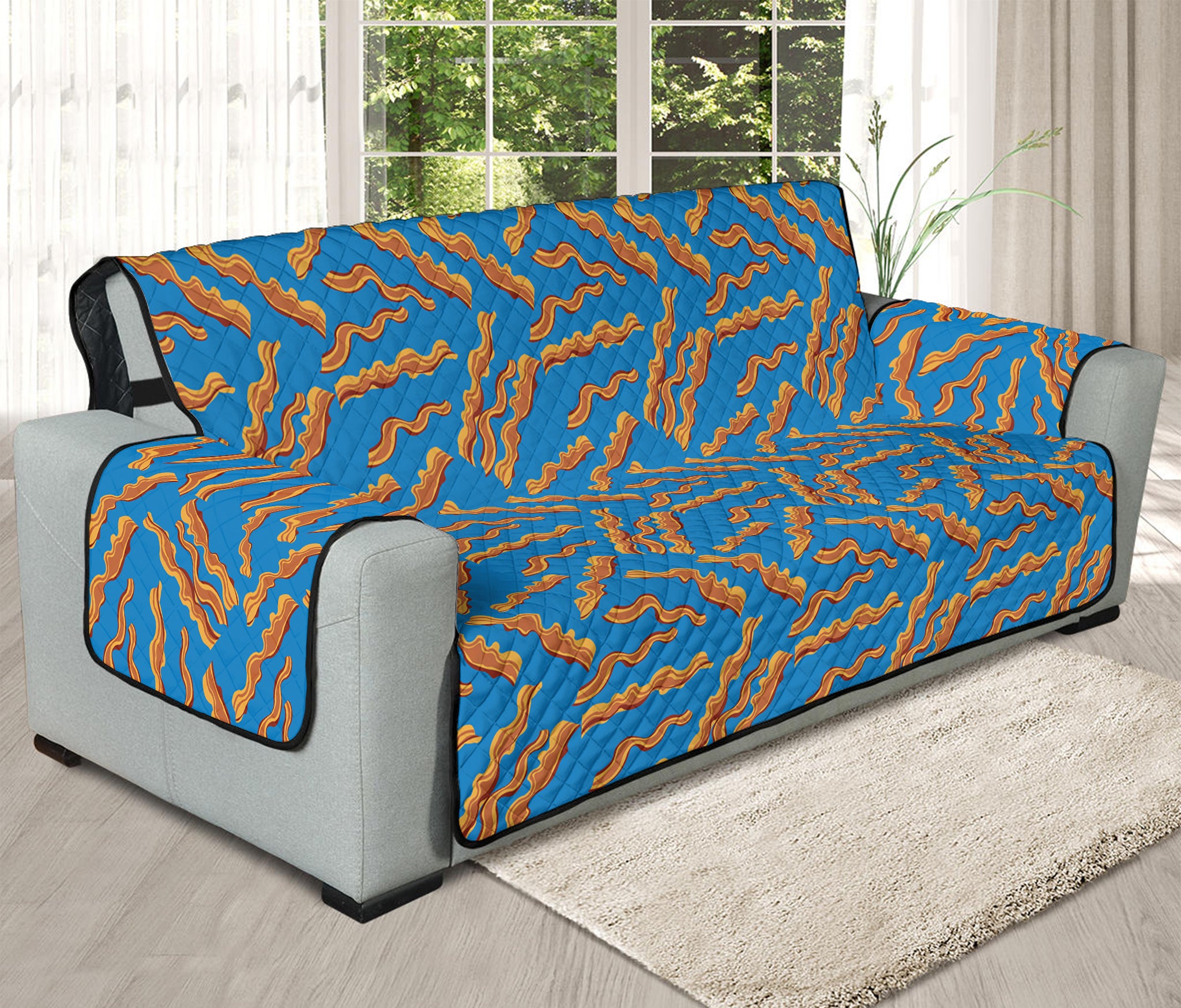 Blue Crispy Bacon Pattern Print Oversized Sofa Protector