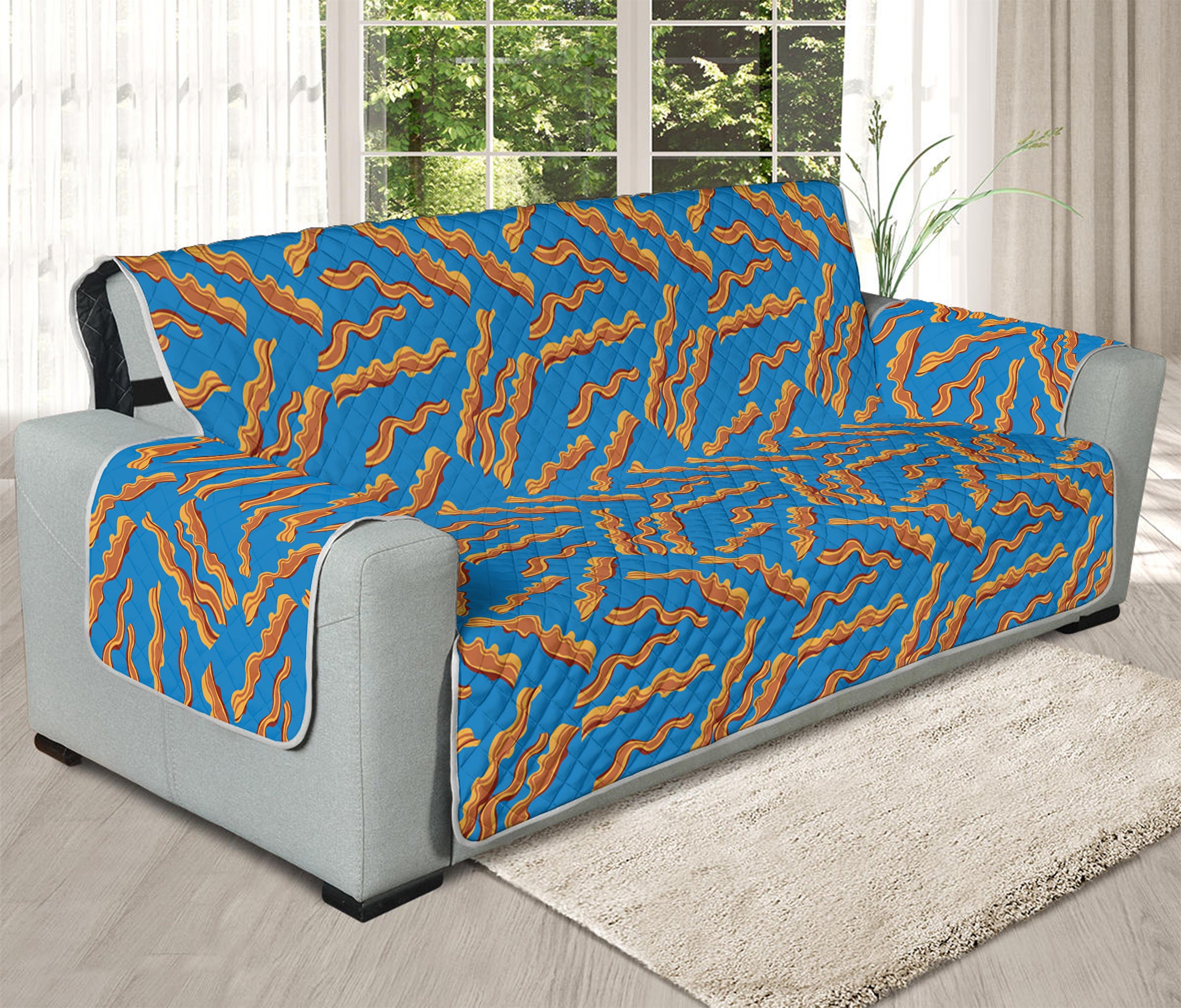 Blue Crispy Bacon Pattern Print Oversized Sofa Protector