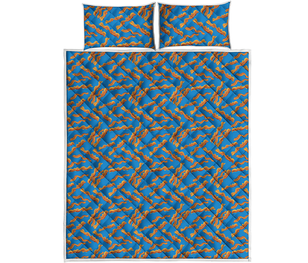 Blue Crispy Bacon Pattern Print Quilt Bed Set