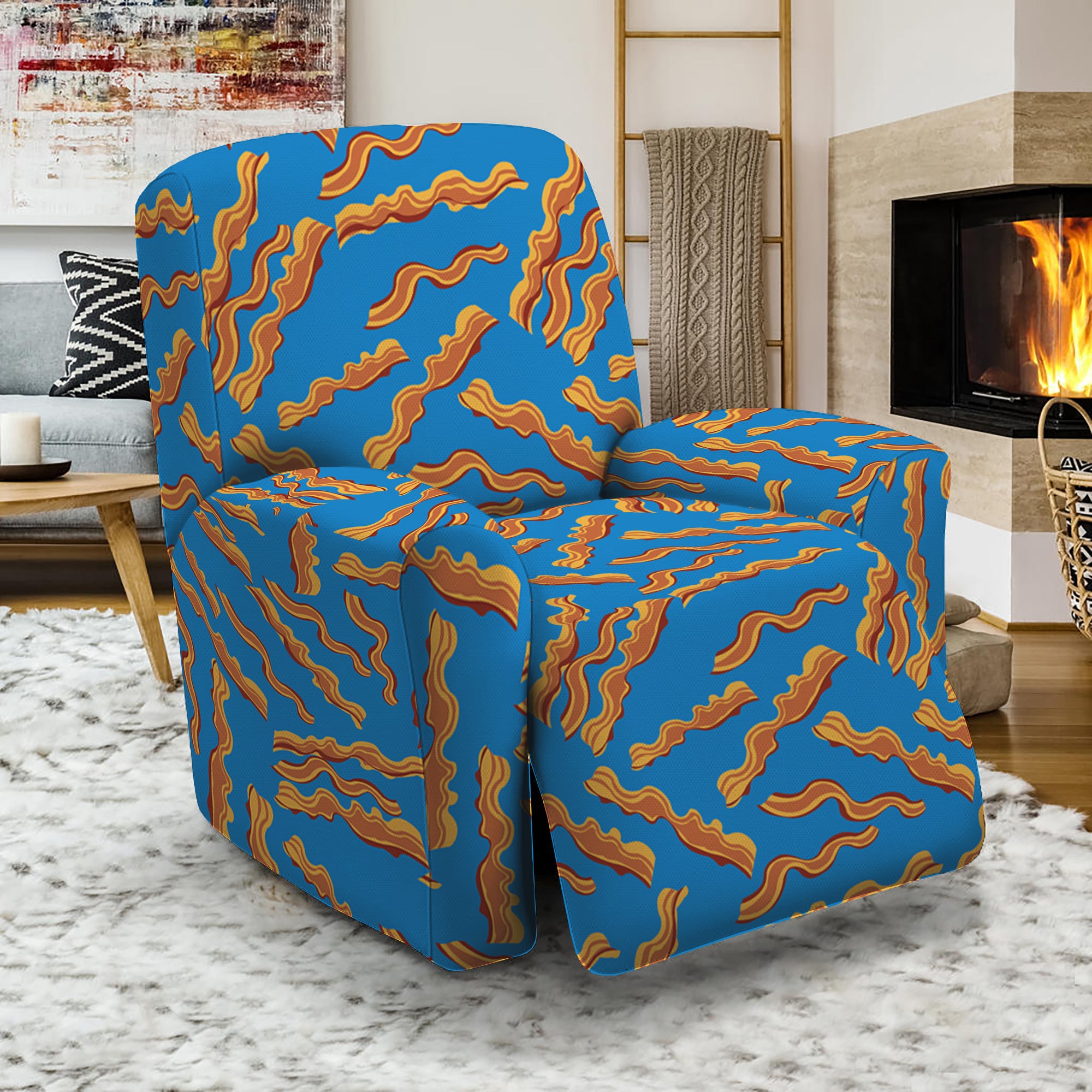 Blue Crispy Bacon Pattern Print Recliner Slipcover