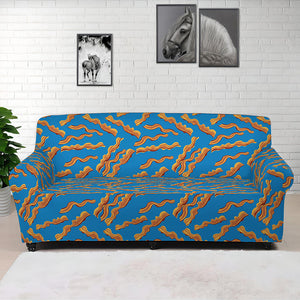 Blue Crispy Bacon Pattern Print Sofa Cover