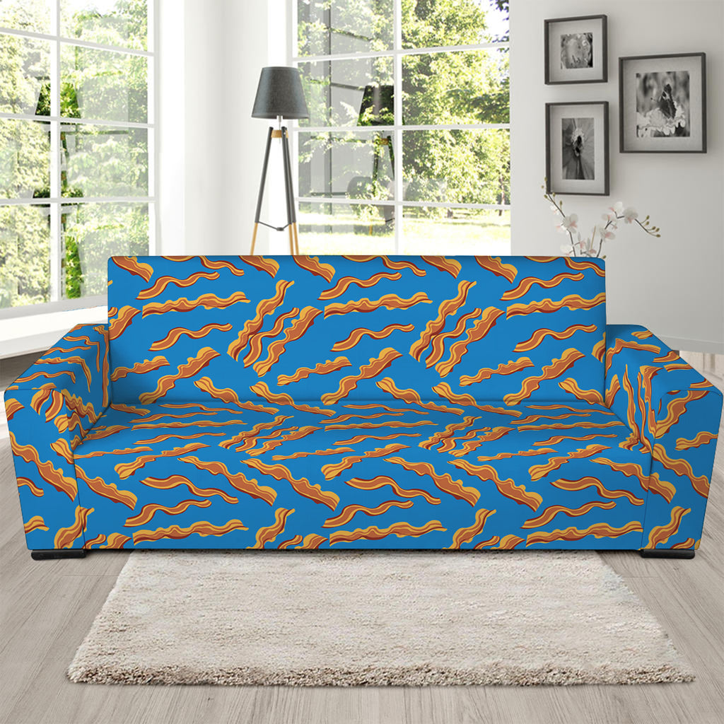 Blue Crispy Bacon Pattern Print Sofa Slipcover