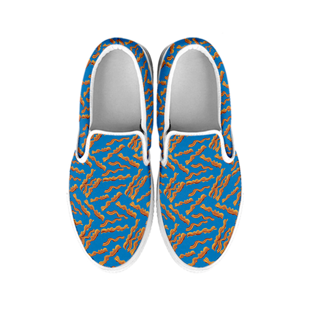 Blue Crispy Bacon Pattern Print White Slip On Shoes