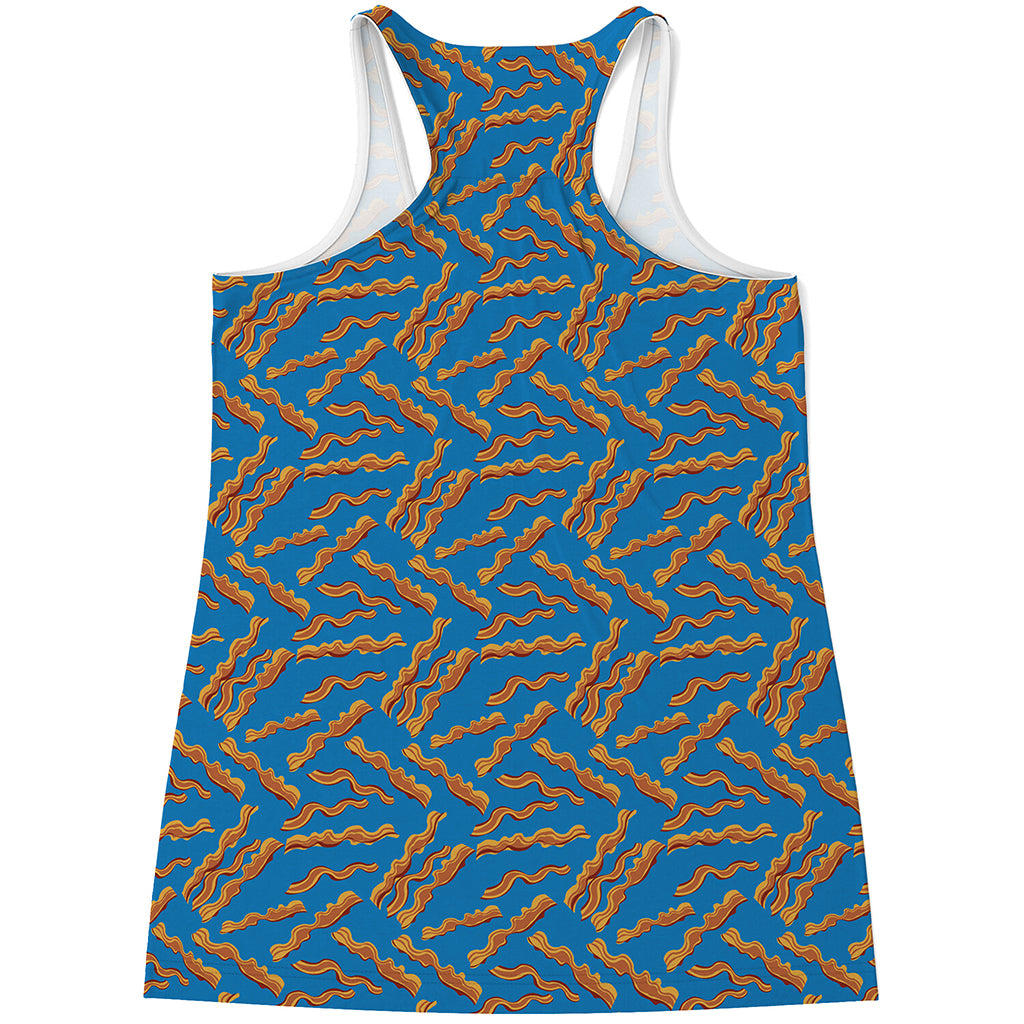 Blue Crispy Bacon Pattern Print Women's Racerback Tank Top