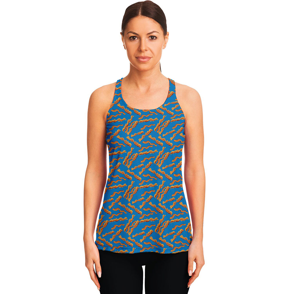 Blue Crispy Bacon Pattern Print Women's Racerback Tank Top