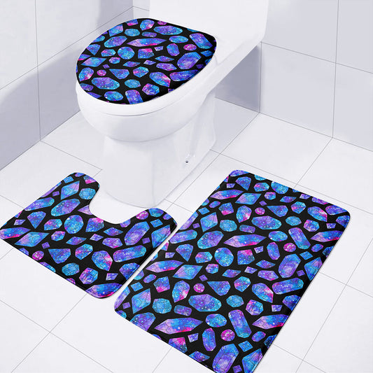 Blue Crystal Cosmic Galaxy Space Print 3 Piece Bath Mat Set