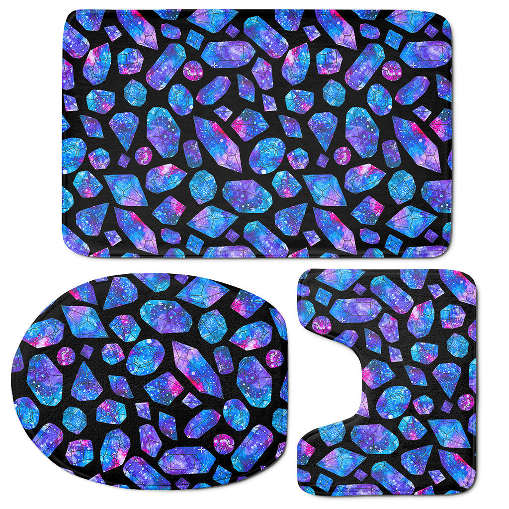 Blue Crystal Cosmic Galaxy Space Print 3 Piece Bath Mat Set