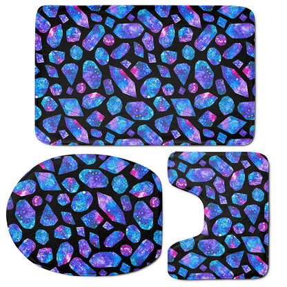 Blue Crystal Cosmic Galaxy Space Print 3 Piece Bath Mat Set