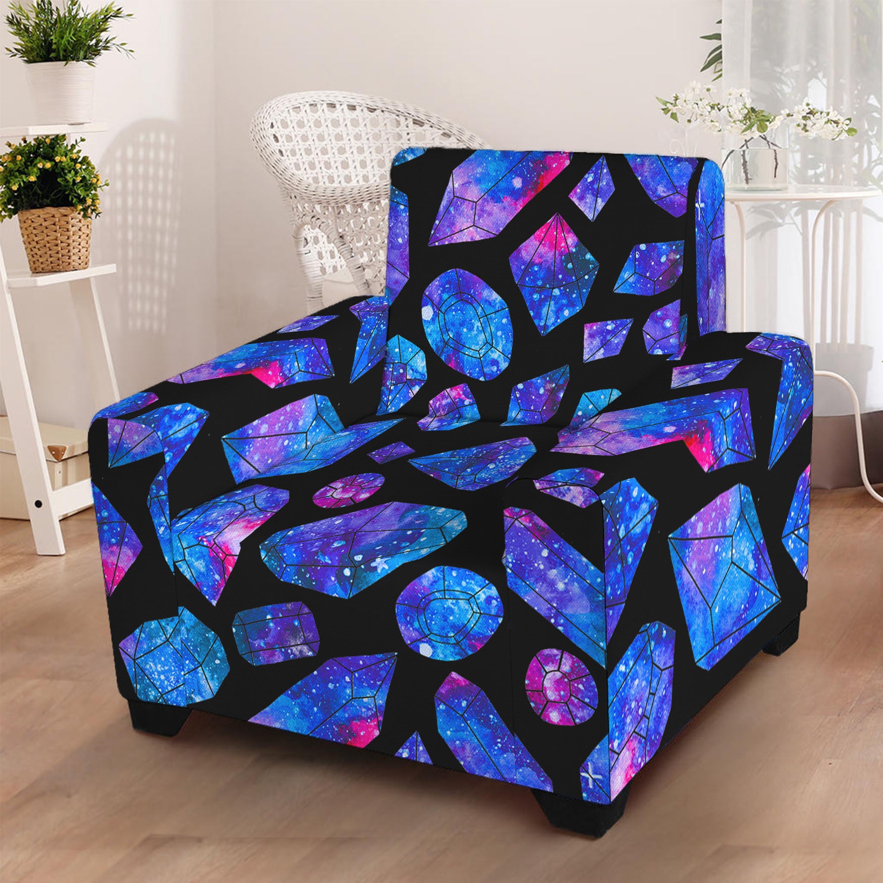 Blue Crystal Cosmic Galaxy Space Print Armchair Slipcover