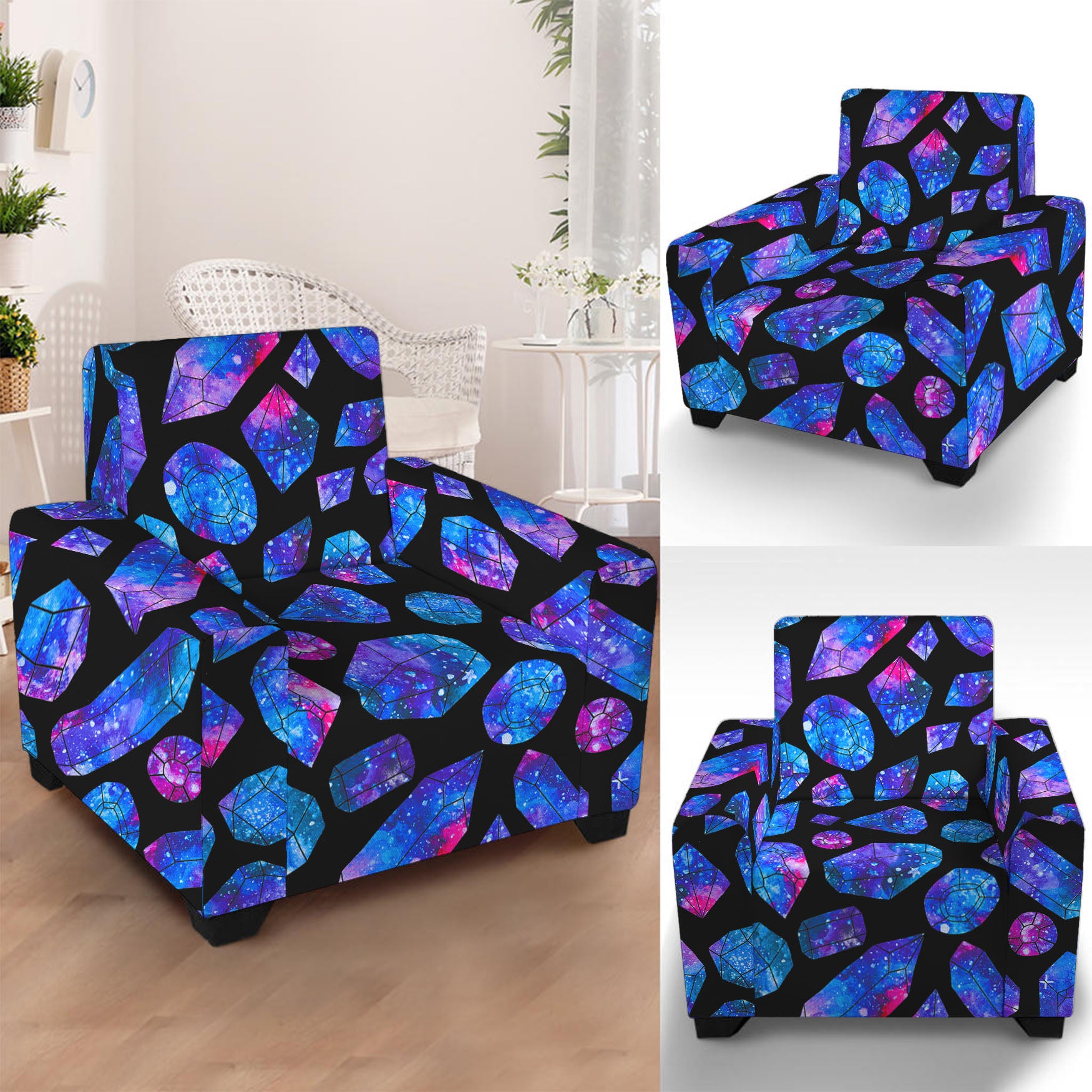 Blue Crystal Cosmic Galaxy Space Print Armchair Slipcover