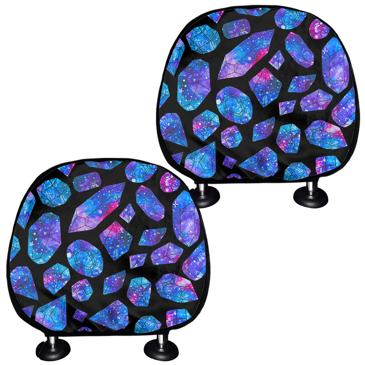 Blue Crystal Cosmic Galaxy Space Print Car Headrest Covers