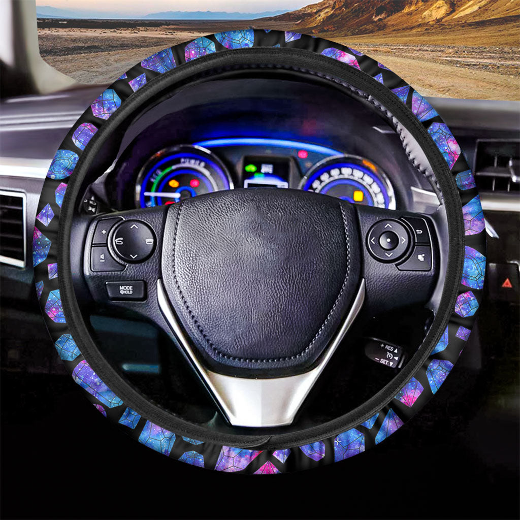 Blue Crystal Cosmic Galaxy Space Print Car Steering Wheel Cover